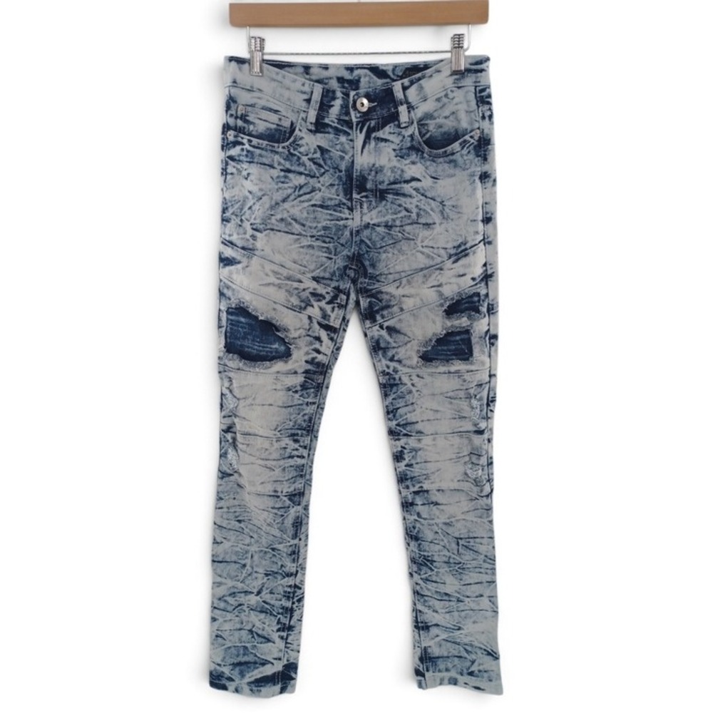 Southpole Skinny Jeans Moto Men 29x30 Blue Acid Wash Distressed Denim Streetwear